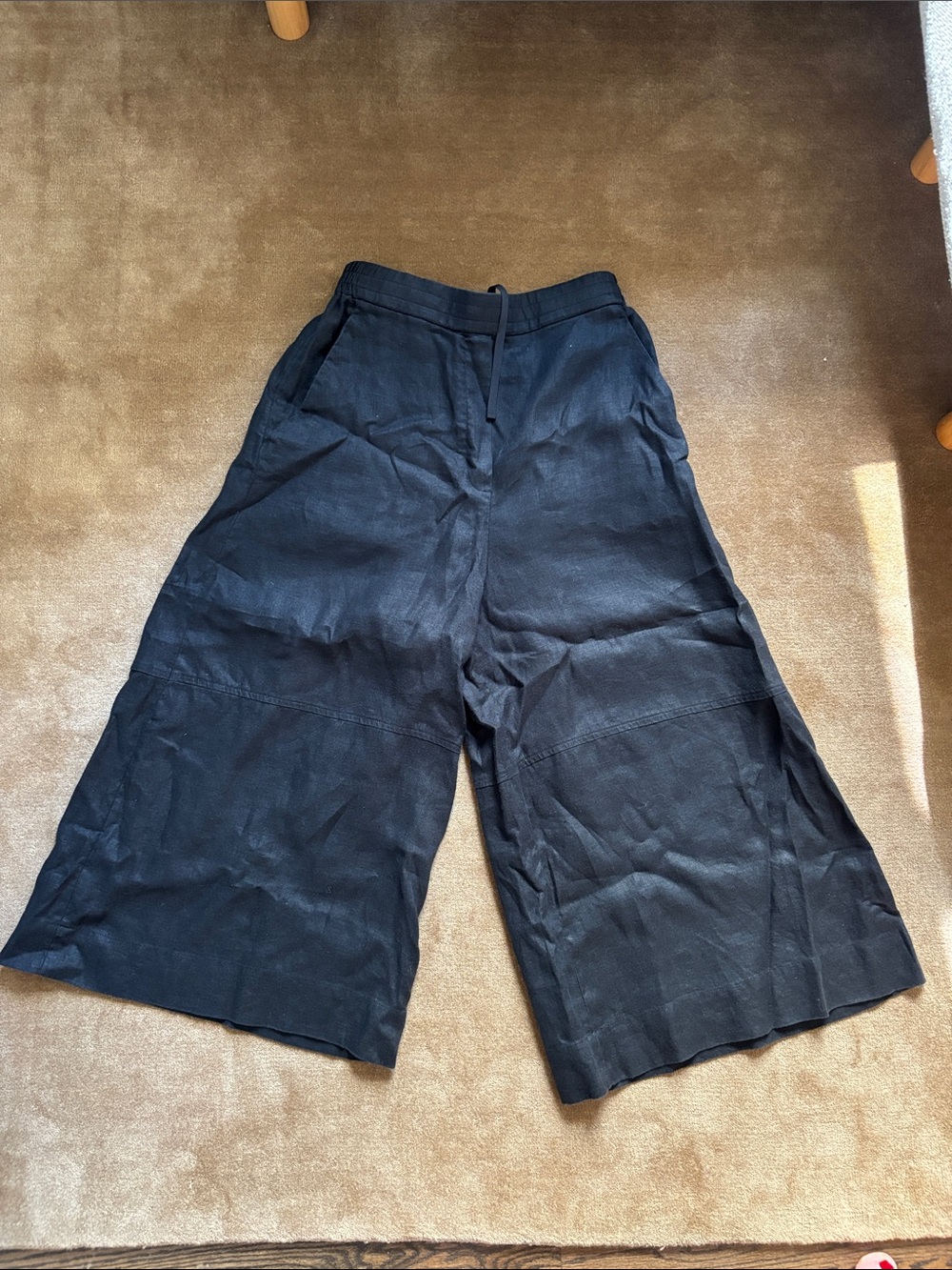 COS Black Drawstring Linen-Blend Culotte Pants